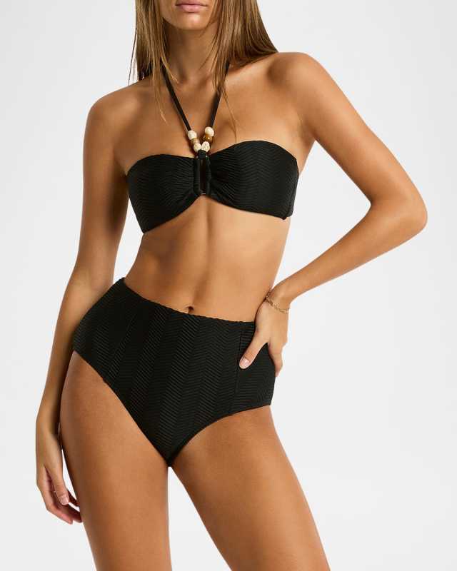 Textured Ring Bandeau Bikini Top